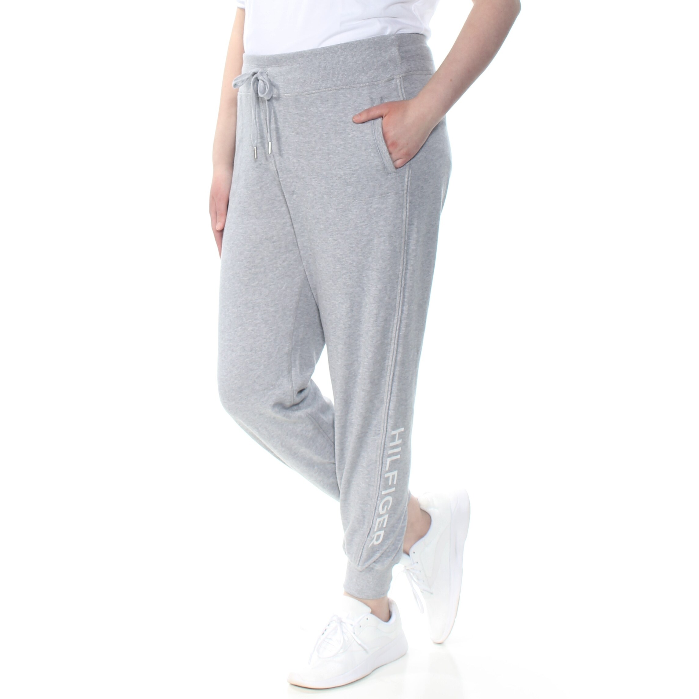 Shop Tommy Hilfiger Womens Gray Heather Joggers Printed Hilfiger