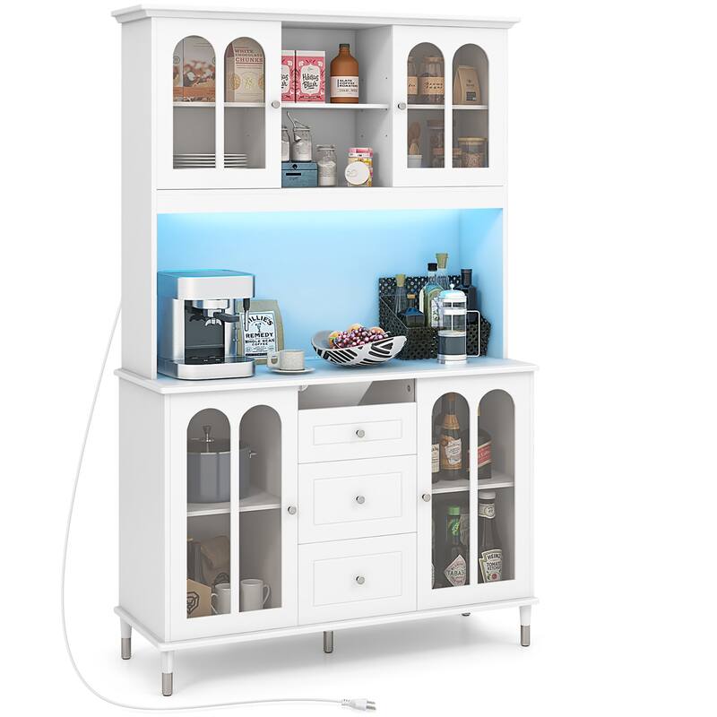Gymax 73'' Tall Kitchen Pantry Storage Cabinet w/ LED Lights and Power