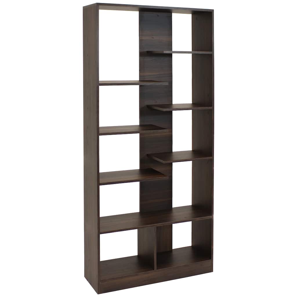 Sunnydaze Rosalee 9-Tier Open Bookshelf with Staggered Shelves