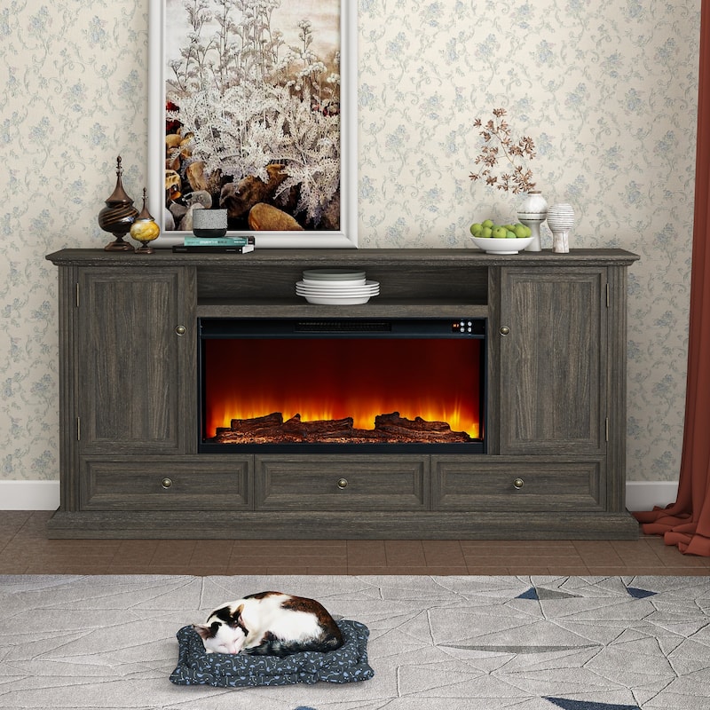 Farmhouse 72" TV Stand with Fireplace - Accommodates up to 75" TV - 73"W x 35"H x 14"D