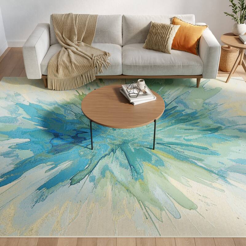 Nourison Color Splash Indoor/Outdoor Blue Abstract Area Rug