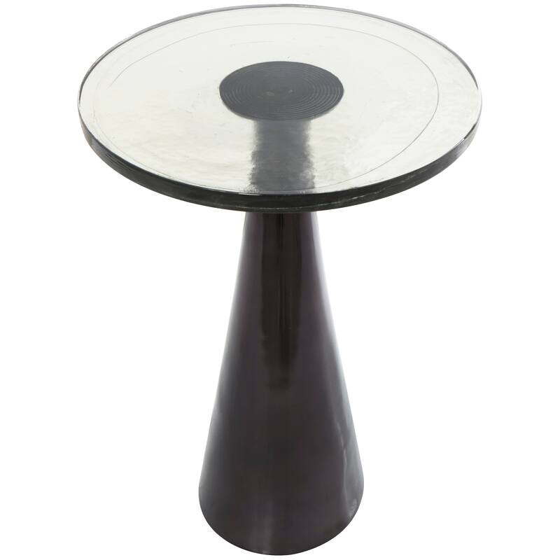 Gold or Black Aluminum Cone Geometric Accent Table with Textured Glass Tabletop