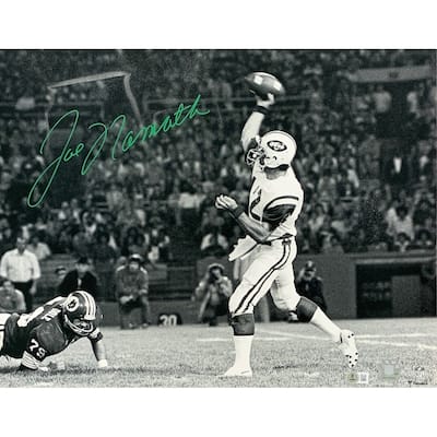 Joe Namath Autographed New York Jets Signed Football 16x20 Photo Beckett COA Damaged - 8'6" x 11'6"