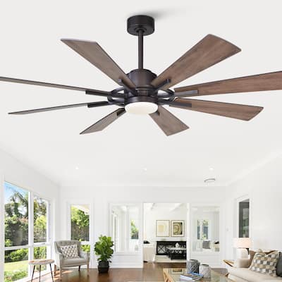 60" Oil-rubbed Bronze Large Windmill Ceiling Fan with Light and Remote - 60 Inches