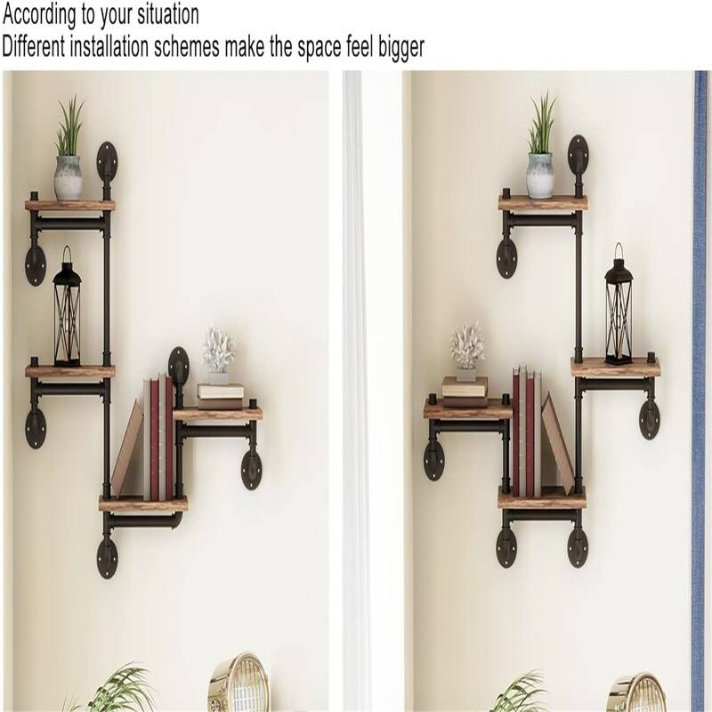 Industrial Floating Pipe Wall Mounted Shelves Rustic Modern Wood Shelving