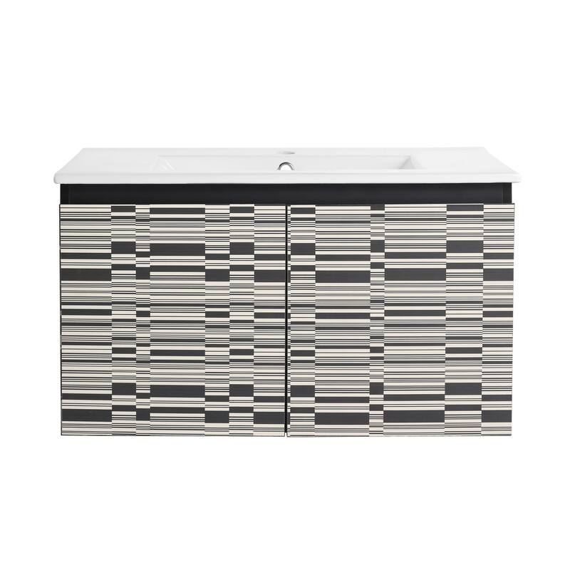 30" Floating Wall-Mounted Bathroom Vanity with Soft-Close Door Hinges, Ceramic Sink & Ample Storage