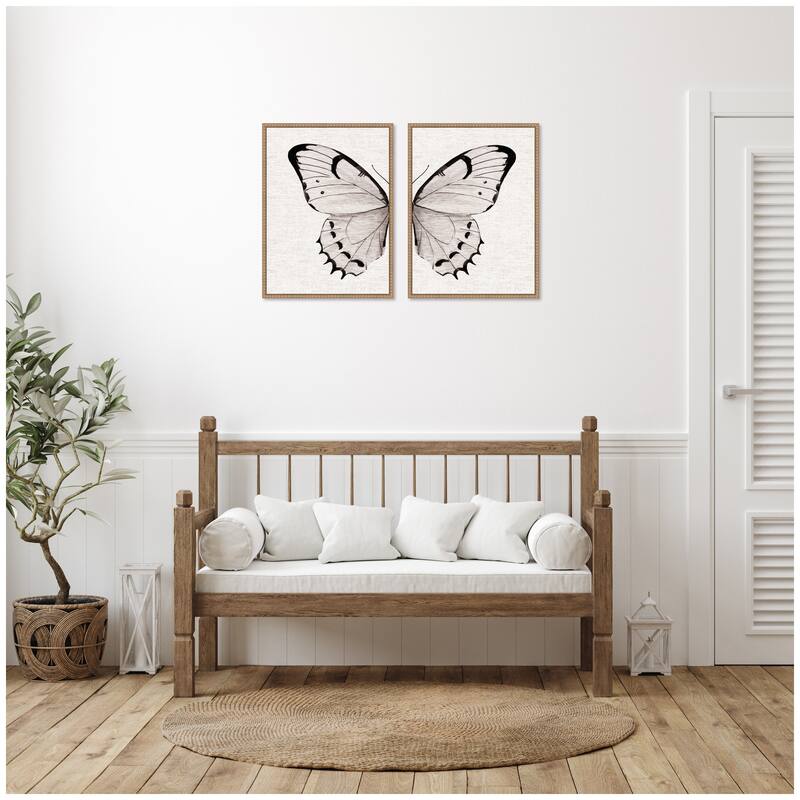 Kate and Laurel Sylvie Beaded Minimal Butterfly Watercolor Framed Canvas Art Set by The Creative Bunch Studio
