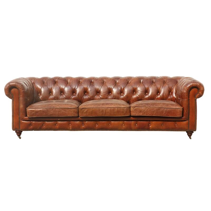 Pasargad Home Paris Club Chesterfield Tufted Sofa, Brown - 28.7'' H x 97.2'' W x 39'' D