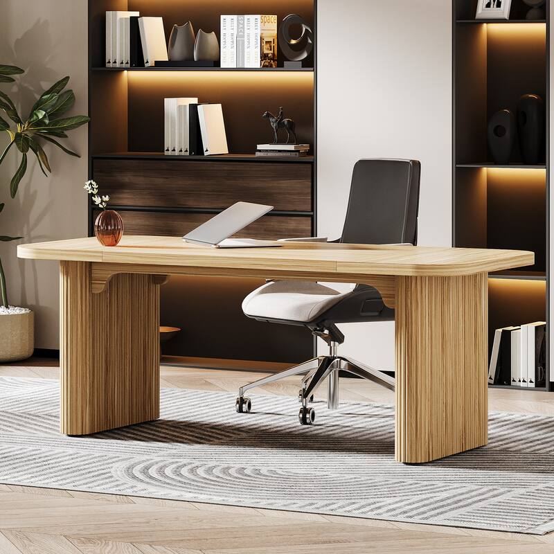Large Wood Executive Desk, Modern Computer Desk, Home Office Workstation Boss Desk