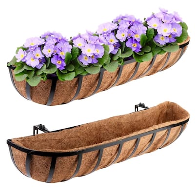 30" Window Box Railing Planter with Coco Liner for Outdoor Deck Balcony Rail Fence Porch Patio 2 Pack
