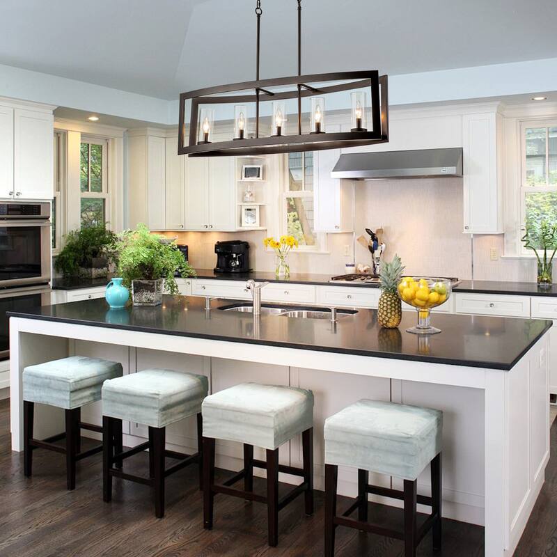 5-Light Modern Farmhouse Linear Oil-Rubbed Bronze Clear Glass Chandelier - Oil-Rubbed Bronze - 36.6 in. W x 10.24 in. H