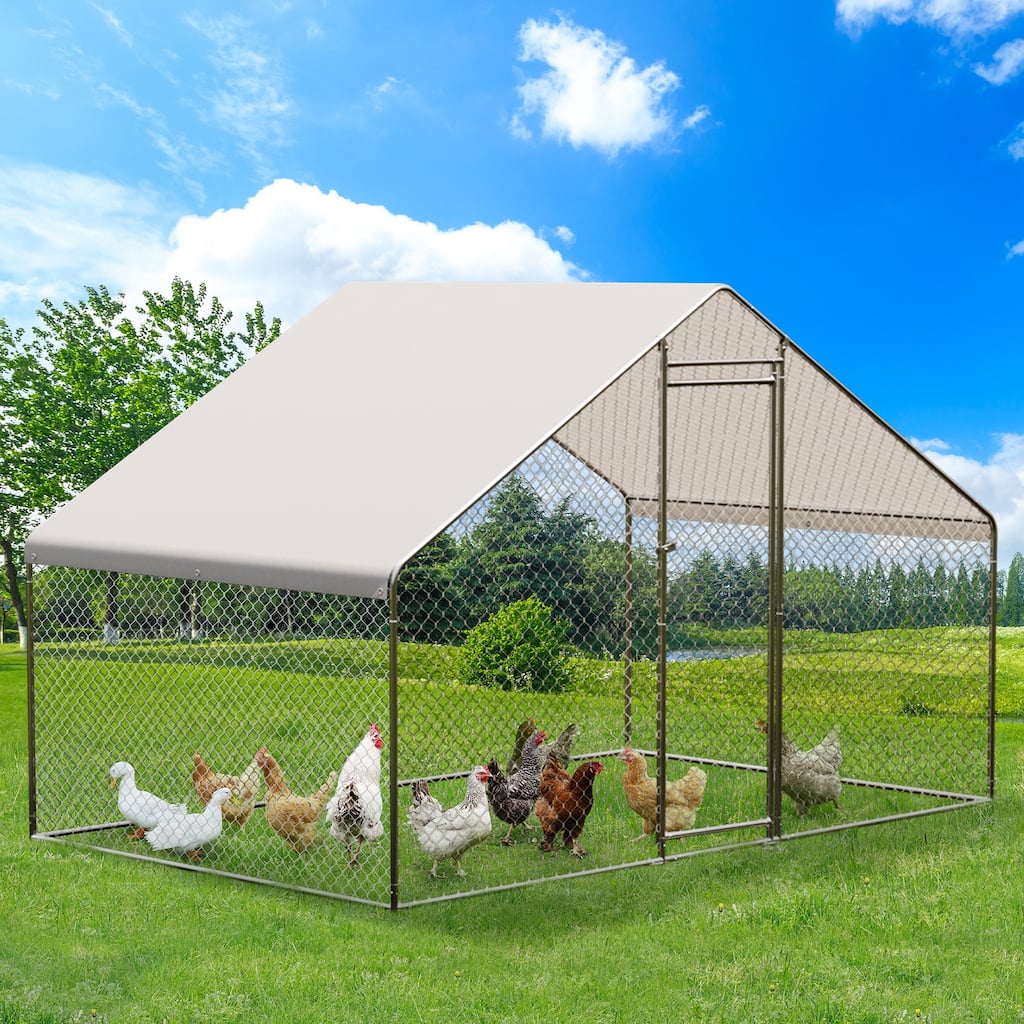 Large Chicken Coop Walk-in Poultry Cage with Waterproof & Anti-Ultraviolet Cover