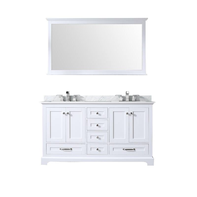 Dukes 60 in. W x 22 in. D Navy Blue Double Bath Vanity, Carrara Marble Top, Faucet Set, and 58 in. Mirror