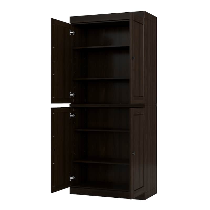 100% Solid Wood Tall Freestanding Bathroom Linen Cabinet with Doors, Adjustable Shelves, Modular Storage, 32" W x 71.5" H