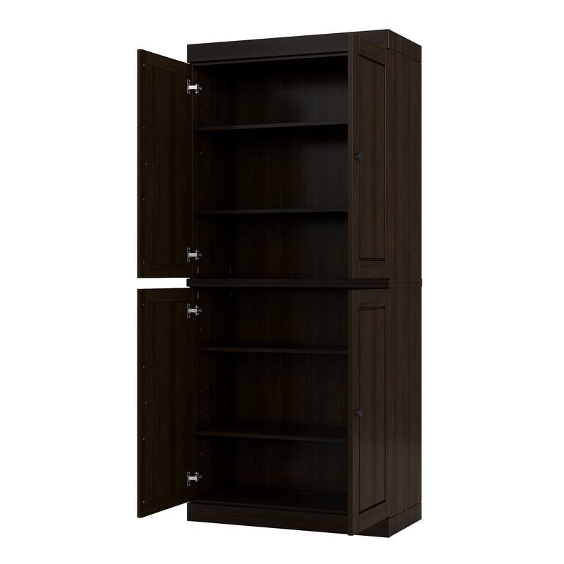 100% Solid Wood Tall Freestanding Kitchen Pantry Cabinet with Doors, Adjustable Shelves, Modular Storage, 32" W x 71.5" H