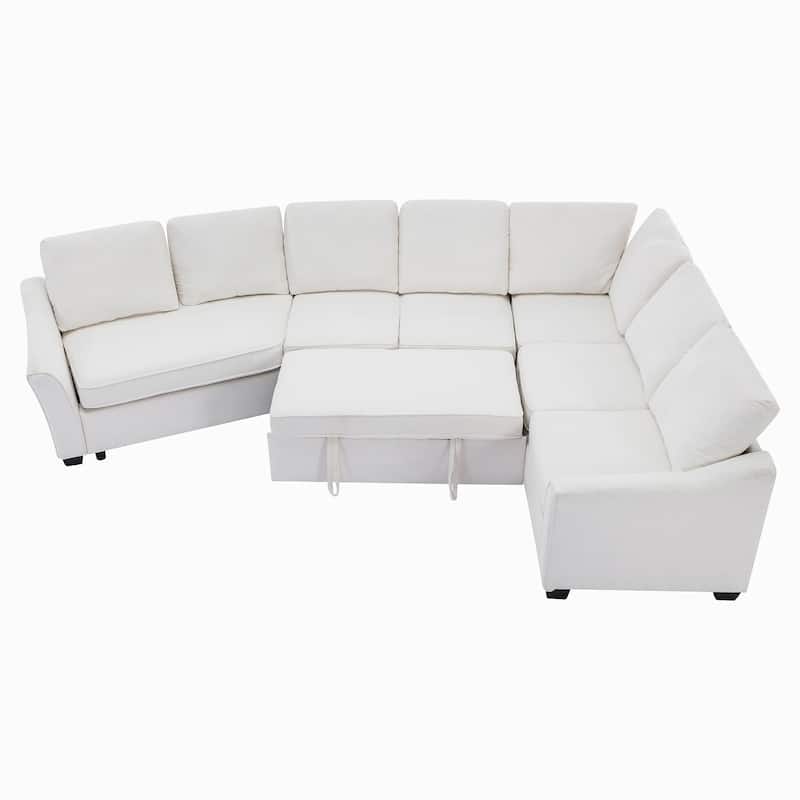 L-Shape Sectional Sleeper Sofa Bed with USB Charging Port