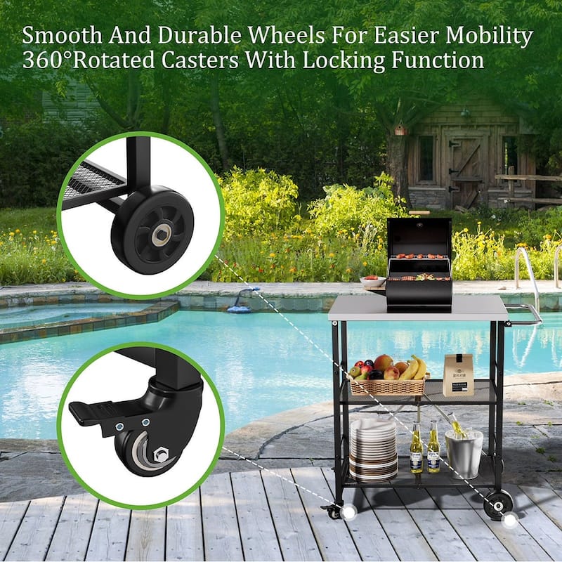 VEIKOUS Outdoor Patio Grilling Backyard BBQ Grill Cart with Stainless Steel Top