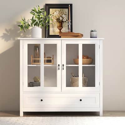 With double glass doors and unique bell handle,Buffet storage cabinet