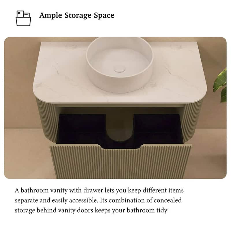Wall-Mounted Bathroom Vanity with White Round Ceramic Sink