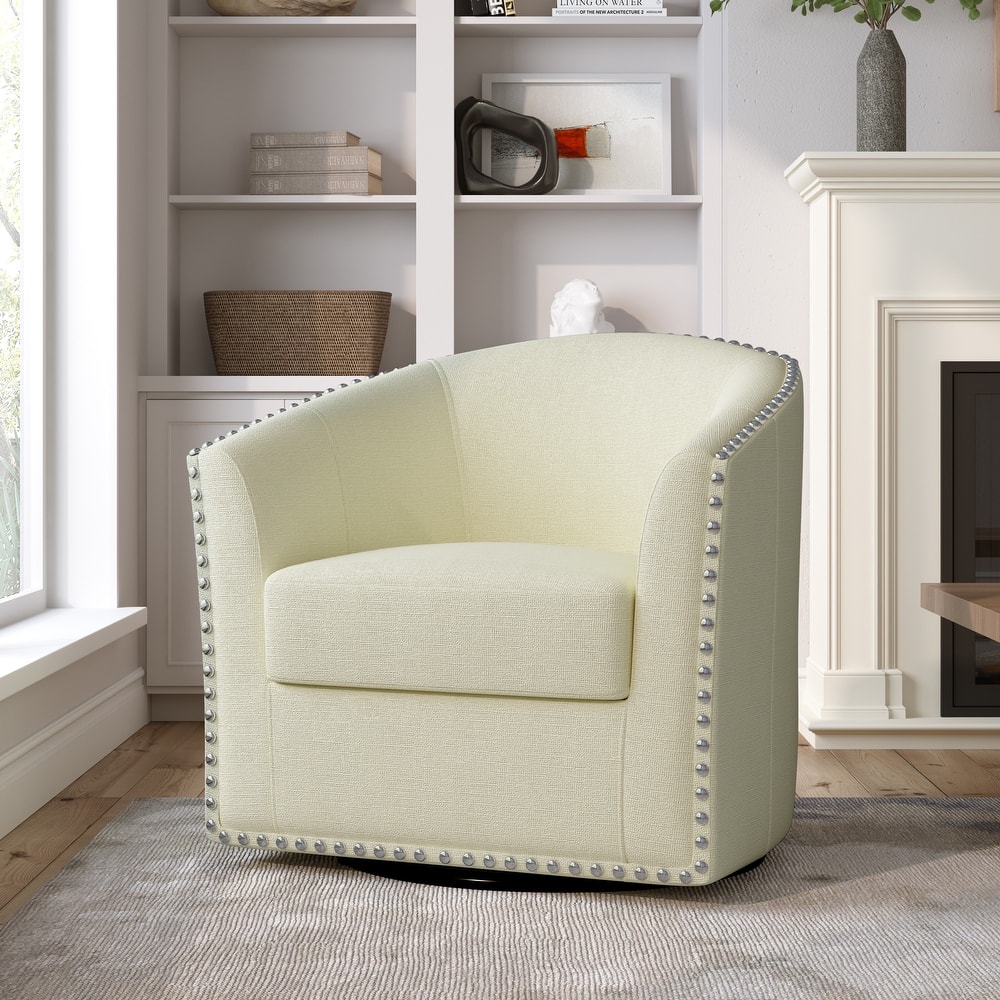 Modern Nailhead Upholstered Linen Swivel Accent Chair