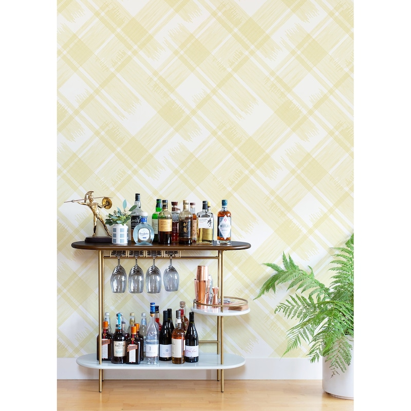 A-Street Prints Zag Yellow Modern Plaid Wallpaper