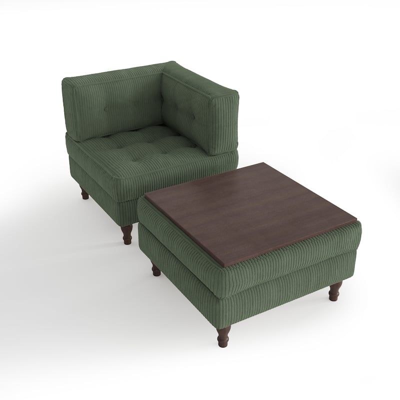 Corduroy L-shape Modular Corner Sectional Sofa with Reversible Storage Ottoman