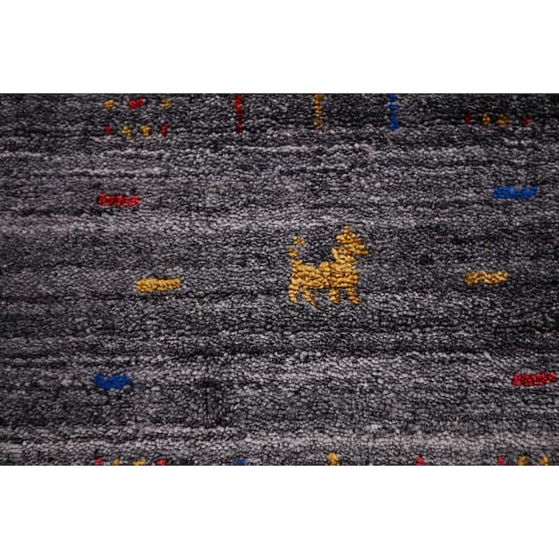 Striped Tribal Gabbeh Indian Area Rug Hand-Knotted Wool Carpet - 5'2"x 7'10"