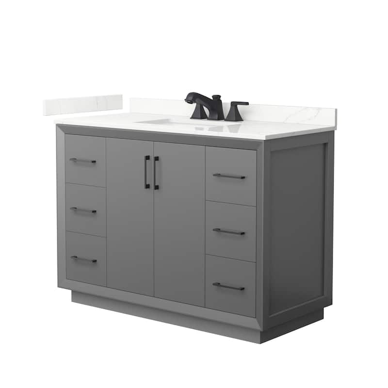 Wyndham Collection WCF414148S-QTZ-US3MXX Strada 48" Free Standing - Dark Gray / Giotto Quartz Top / Matte Black