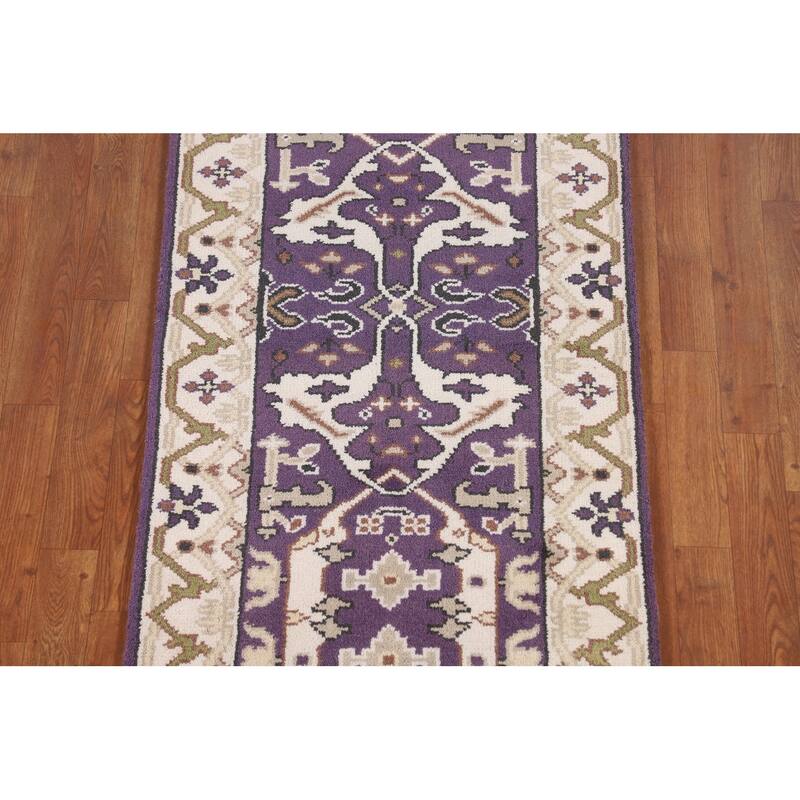 Purple & Ivory Oushak Oriental Runner Rug Hand-Knotted Wool Carpet - 2'6"x 9'9"