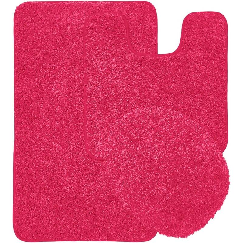 Layla 3 PC Shaggy Bathroom Rug Set, Bath Mat, Contour Rug, Lid Cover, Solid Colors