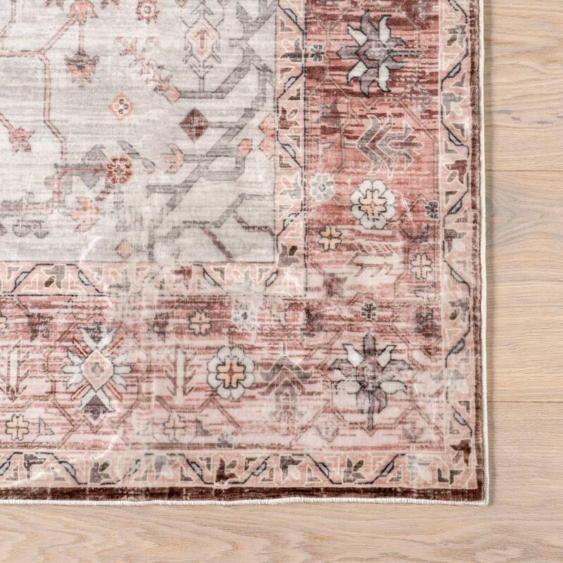 Nuloom April SpinClean Traditional Medallion Machine Washable Area Rug