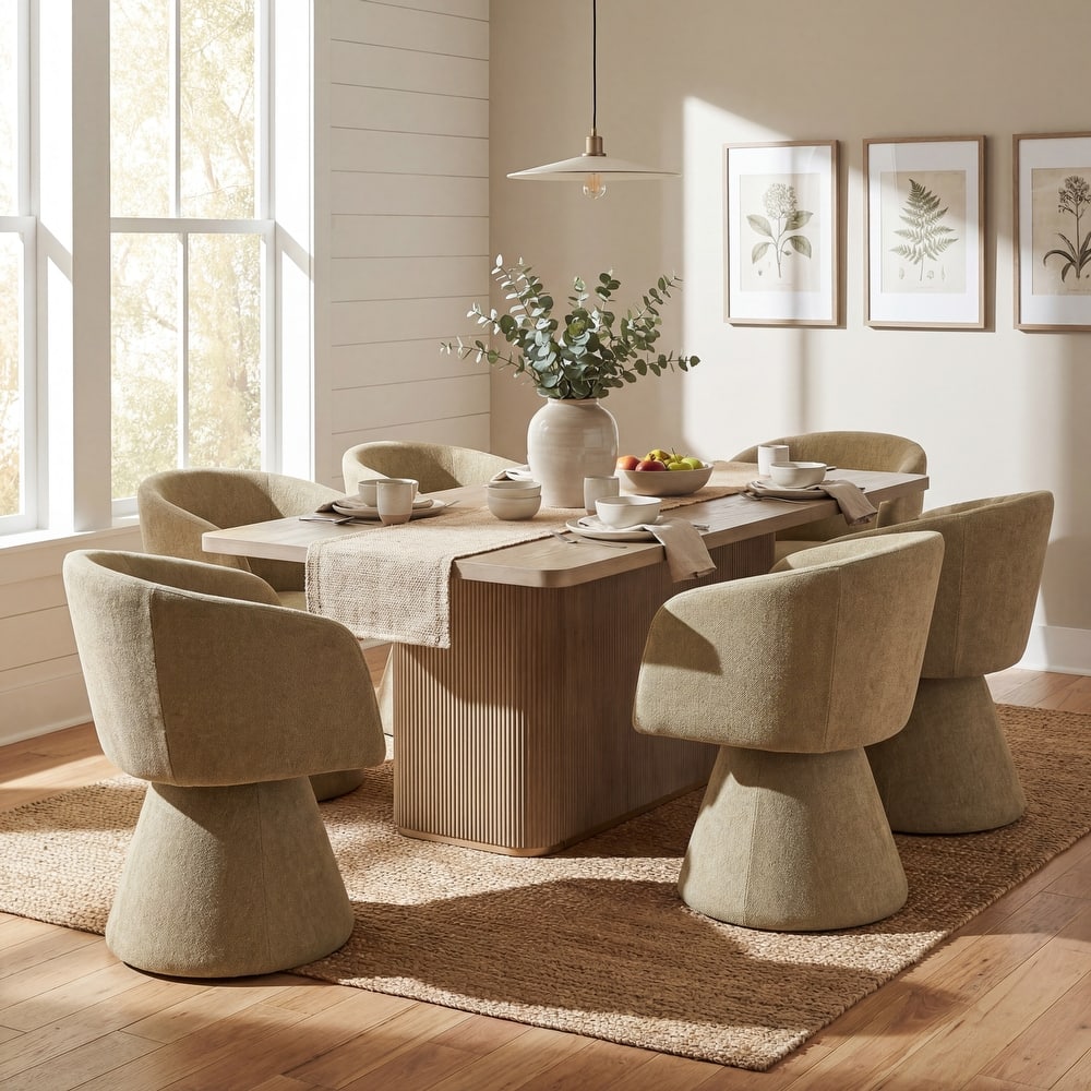 Christopher Knight Home - Melville 7-Piece Upholstered Swivel Dining Set with 84" Rectangular Pillar Base Dining Table