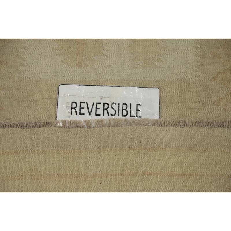 Hand Woven Oriental 100% Wool Carpet Southwestern Tribal Beige & Ivories Kilim Runner Rug - 7' 11'' X 2' 3''