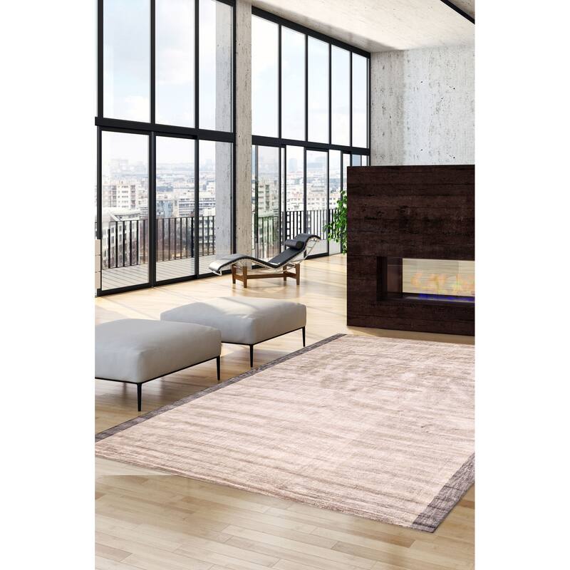 ECARPETGALLERY Hand Loomed Shimmer Light Grey Viscose Rug - 7'11 x 11'5