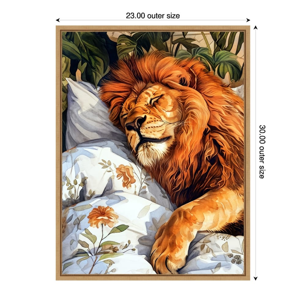 Animal Watercolor Art Lion Sleeping by Justyna Jaszke Framed Canvas Wall Art