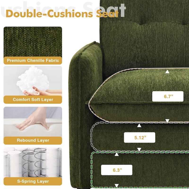 Upholstered Chenille Oversized Accent Armchairs with Ottoman and Side Pocket