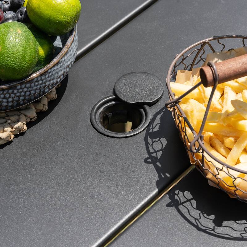 Patio Square Powder-Coated Metal Dining Table with Umbrella Hole, Black