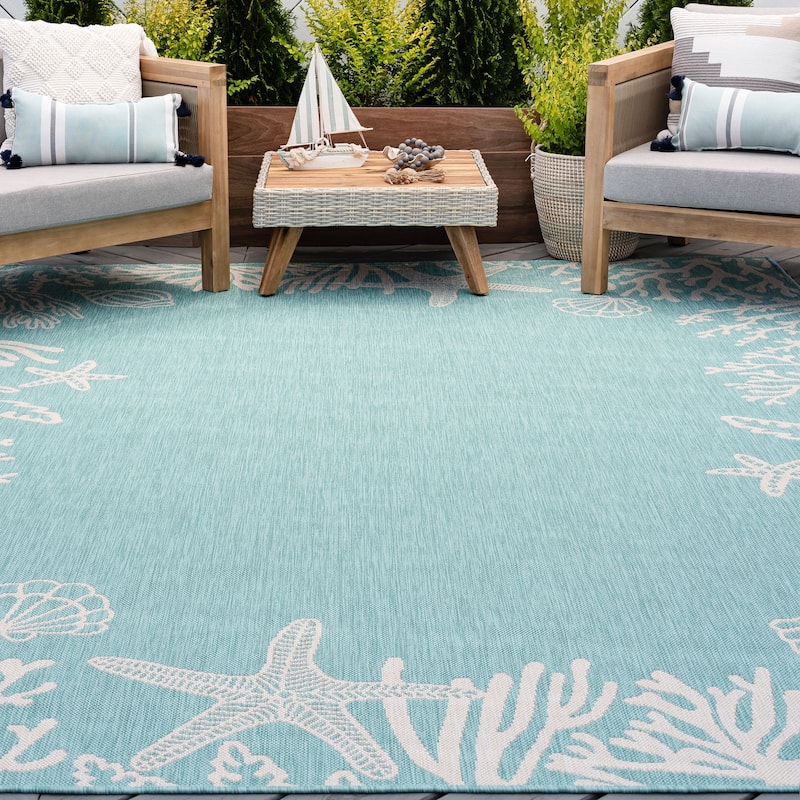 Exo Coastal Graphic Print Indoor/Outdoor Area Rug - 8'9'' x 12'2'' - Aqua