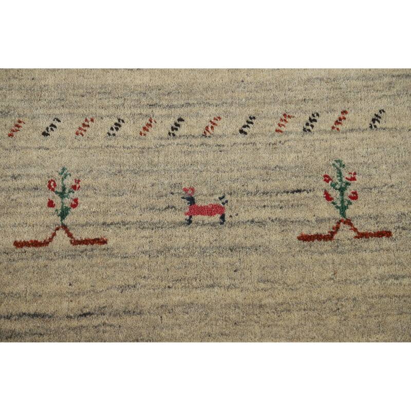 Hand Knotted Oriental 100% Wool Carpet Tribal Animal Pictorial Beige & Ivories Gabbeh Area Rug - 7' 9'' X 5' 1''
