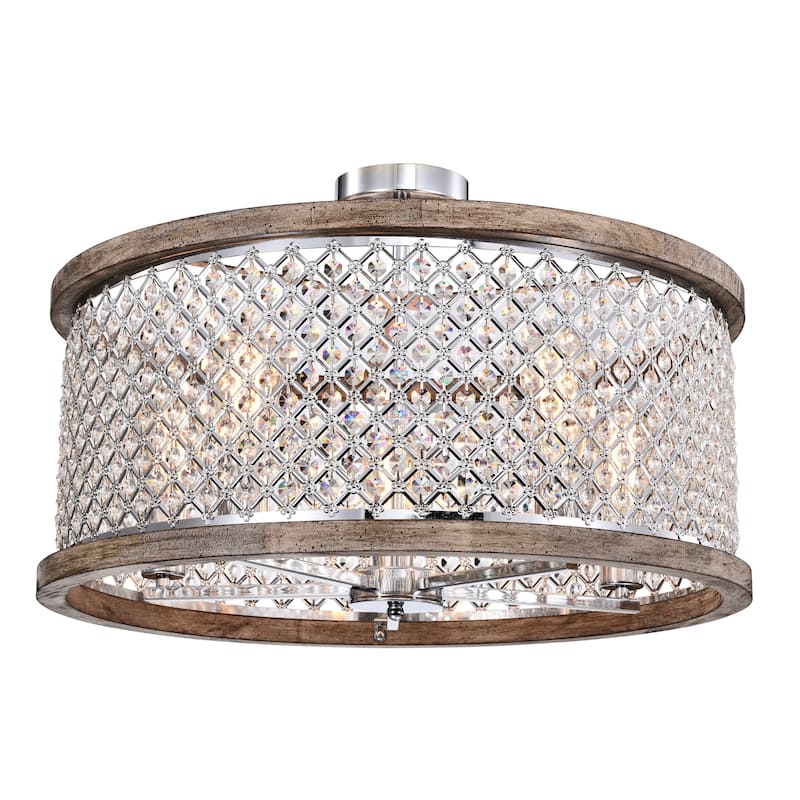 Pomine 24 Inch Modern Crystal Shade Semi Flush Mount 5-Light - Chrome