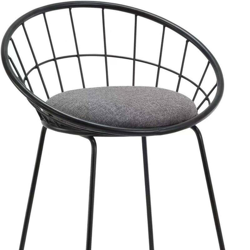 Set of 2 Grey and Black Metal Counter Height Bar Stools 26 Inch Seat - 19.5” x 17.69” x 33.5”
