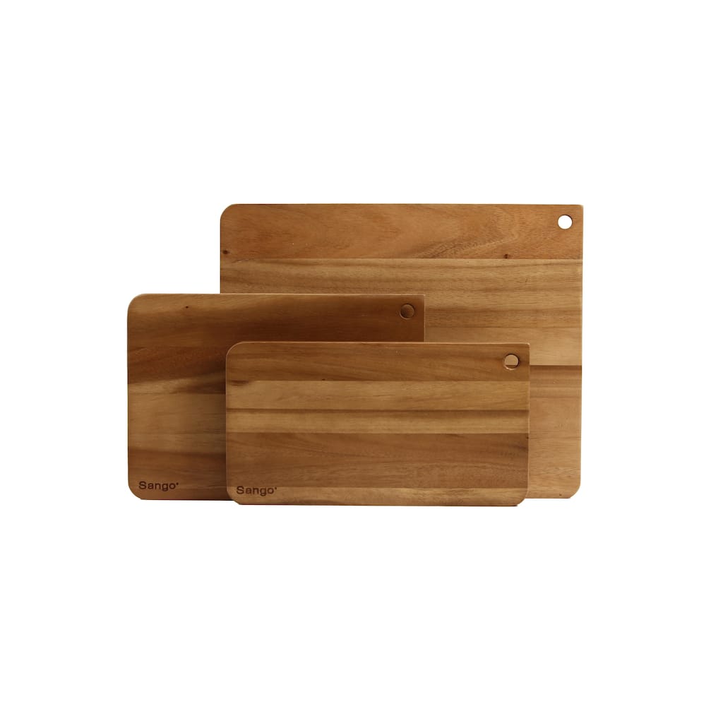 Sango Atelier Acacia Wood 3-Piece Cutting Board Set with Straight Edge & Handles - Kitchen Chopping Boards for Meat & Vegetables