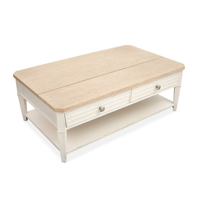 Salt Life Home Echo Isles Sea Pearl And Driftwood Lift Top Storage Cocktail Table With Casters - 50''W x 30''D x 17.75''H