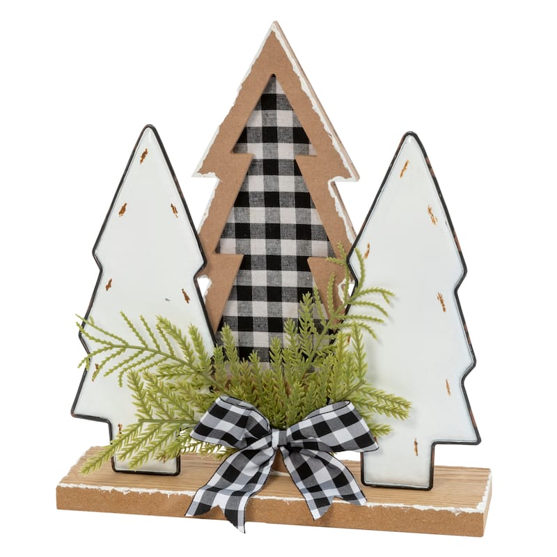 12 in Wood Holiday Trees with Pine and Bow Accent - N/A