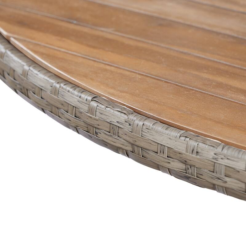 Christopher Knight Home - Estra Outdoor Round Acacia Wood Woven Dining Table with Wicker Pedestal Base, for 4 - 6 Seating