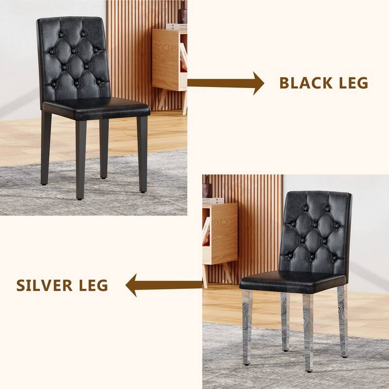 4-Pack Modern PU Dining Chairs with Ergonomic Buckle Backrest, Silver Metal Legs - Comfort & Style for Home & Commercial Use