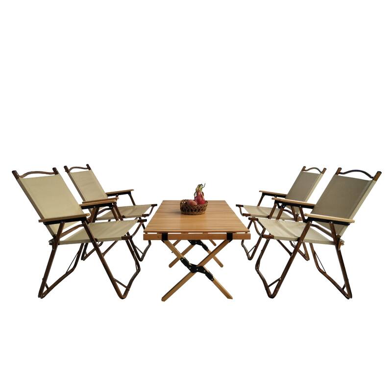 Outdoor Foldable Dining Set of 5 with 4 Folding Chairs, Portable Casual Dining Table, Poolside Picnic Beer Table