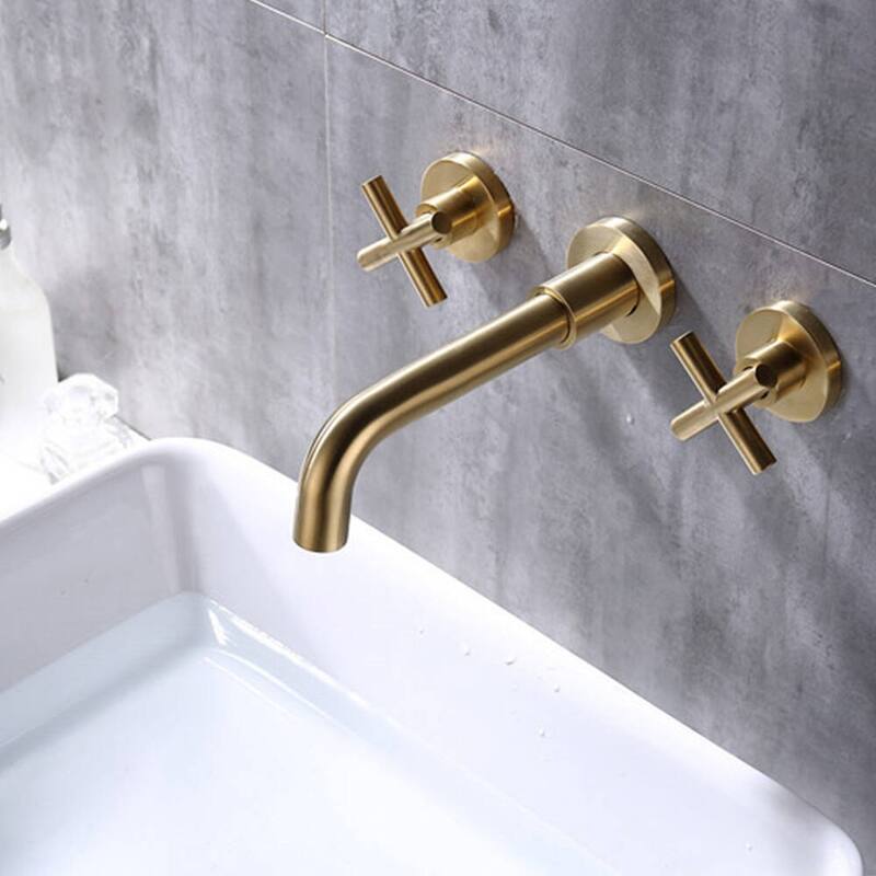 BATHLET Wall Mount Double Handles Cross Handle Bathroom Sink Faucet
