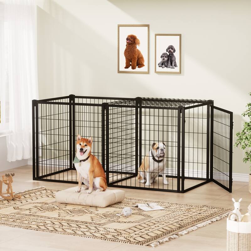 63" Iron Dog Crate with Top Cover, Dog Kennel for Small Medium Dogs - Black