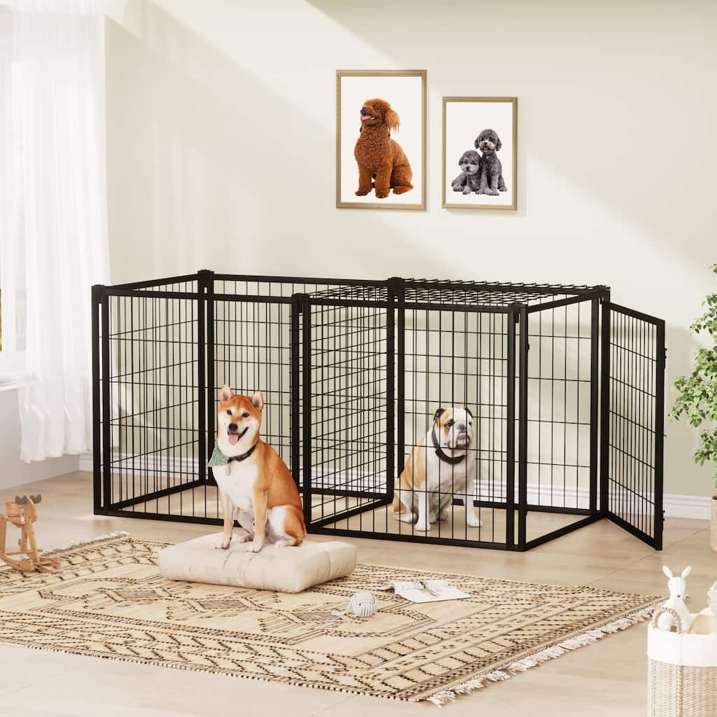 63" Iron Dog Crate with Top Cover, Dog Kennel for Small Medium Dogs